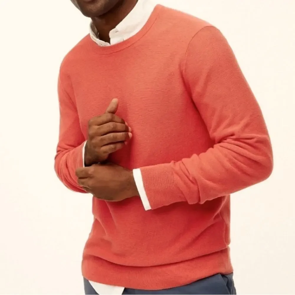 J. CREW Cotton Crewneck Sweater in Garter Stitch Heather Poppy NWT